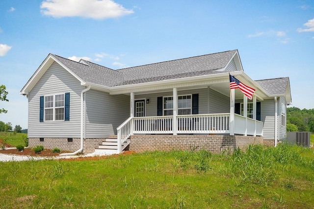 7803 Monterey Hwy, Sparta, TN 38583 - view of front of property with crawl space, covered porch, roof with shingles, and cooling unit