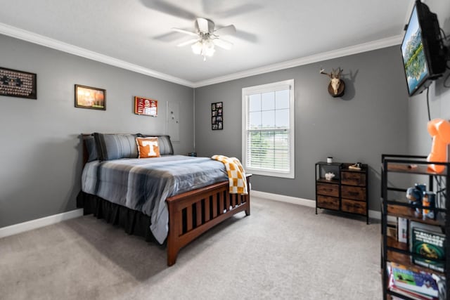 1383 Smith Chapel Rd, Shelbyville, TN 37160 - bedroom with ornamental molding, light colored carpet, baseboards, and a ceiling fan