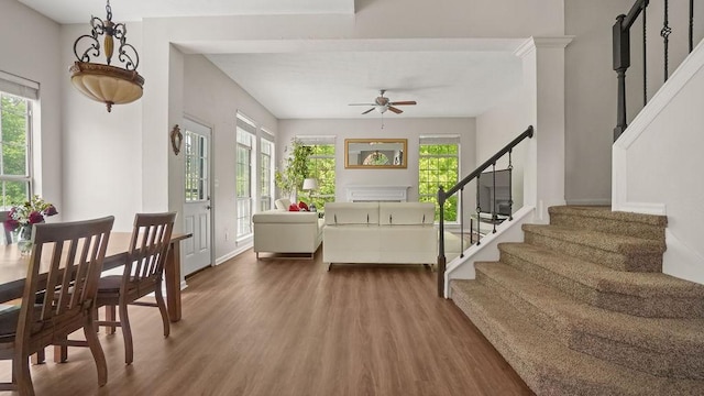 517 Eversholt Ct, Antioch, TN 37013 - entrance foyer with wood finished floors, stairway, ceiling fan, and baseboards