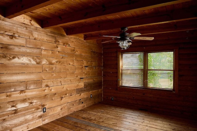 1794 Mosley Ferry Rd, Chapmansboro, TN 37035 - empty room with beam ceiling, hardwood / wood-style flooring, wooden ceiling, and a ceiling fan
