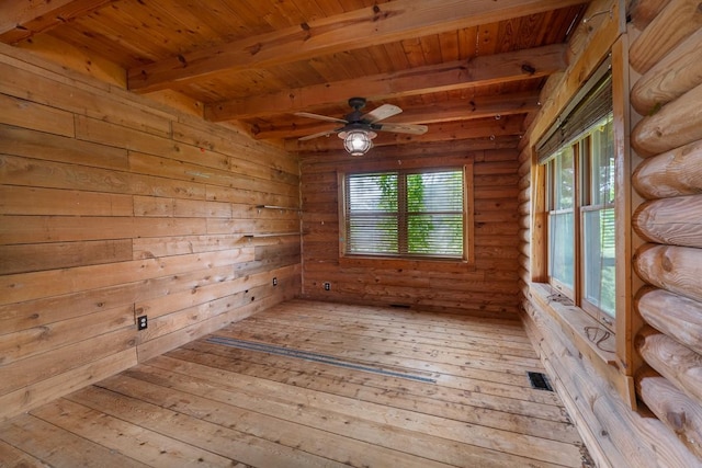 1794 Mosley Ferry Rd, Chapmansboro, TN 37035 - spare room featuring hardwood / wood-style floors, wood ceiling with exposed beams, and a ceiling fan