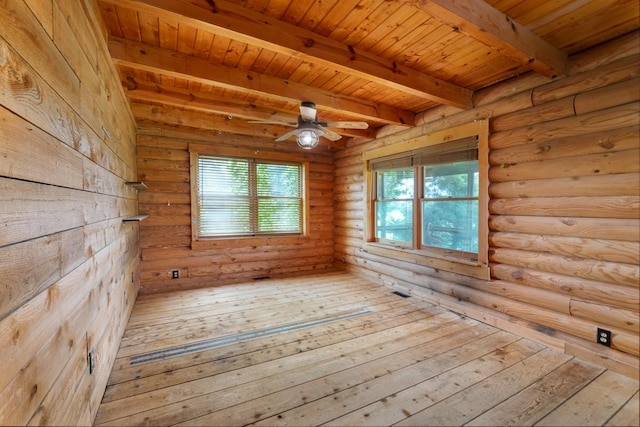 1794 Mosley Ferry Rd, Chapmansboro, TN 37035 - spare room with wooden ceiling with exposed beams, a ceiling fan, and hardwood / wood-style floors