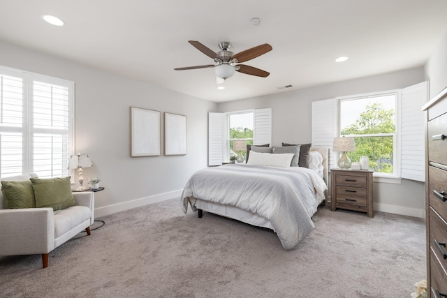 2060 Bushnell Farm Dr, Franklin, TN 37064 - bedroom with baseboards, light carpet, recessed lighting, and ceiling fan