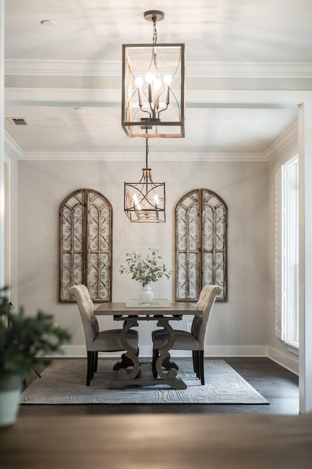 2060 Bushnell Farm Dr, Franklin, TN 37064 - dining room featuring a chandelier, wood finished floors, baseboards, and crown molding