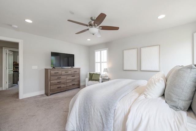 2060 Bushnell Farm Dr, Franklin, TN 37064 - bedroom featuring recessed lighting, light colored carpet, ceiling fan, and baseboards
