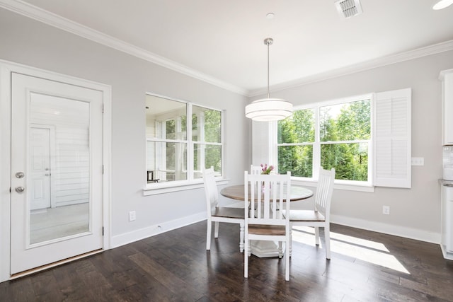 2060 Bushnell Farm Dr, Franklin, TN 37064 - dining area featuring ornamental molding, baseboards, and dark wood-style flooring
