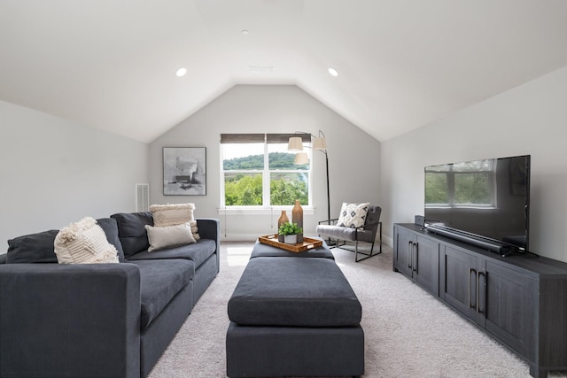 2060 Bushnell Farm Dr, Franklin, TN 37064 - living room with plenty of natural light, light carpet, vaulted ceiling, and recessed lighting