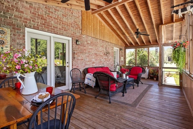 495 Baker Rd, Dickson, TN 37055 - sunroom featuring ceiling fan, an outdoor hangout area, and outdoor dining space