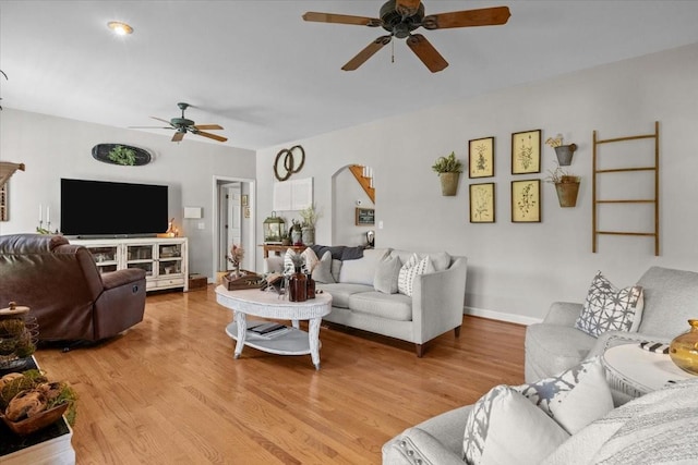 495 Baker Rd, Dickson, TN 37055 - living area featuring ceiling fan, light wood-type flooring, and baseboards