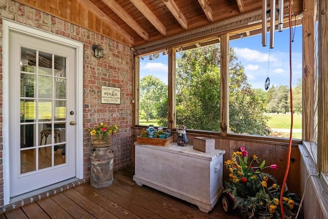 495 Baker Rd, Dickson, TN 37055 - sunroom / solarium with plenty of natural light, wood-type flooring, wooden ceiling, and brick wall
