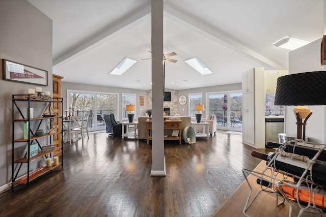 290 Spring Cir, Smithville, TN 37166 - living area with a skylight, a ceiling fan, healthy amount of natural light, and dark wood-style floors