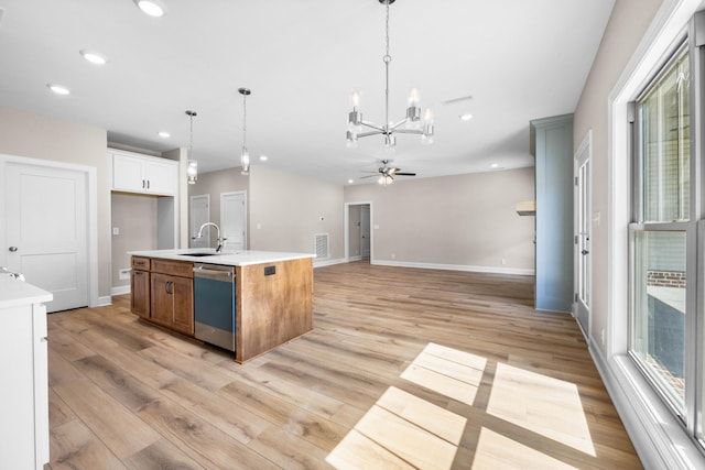 1456 Sango Commons Way, Clarksville, TN 37043 - kitchen featuring dishwasher, a chandelier, recessed lighting, light wood-type flooring, and baseboards