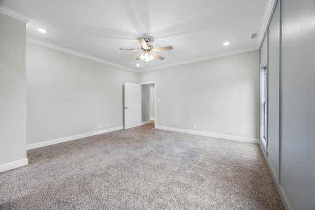 1456 Sango Commons Way, Clarksville, TN 37043 - unfurnished room with recessed lighting, a ceiling fan, carpet flooring, ornamental molding, and baseboards
