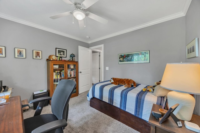 27 Lightning Bug Ln, Sewanee, TN 37375 - bedroom featuring carpet, ornamental molding, an office area, and ceiling fan
