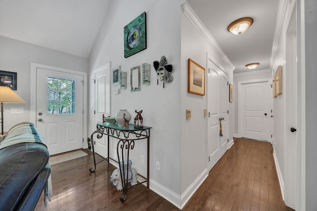 27 Lightning Bug Ln, Sewanee, TN 37375 - foyer entrance featuring hardwood / wood-style flooring, baseboards, lofted ceiling, and crown molding