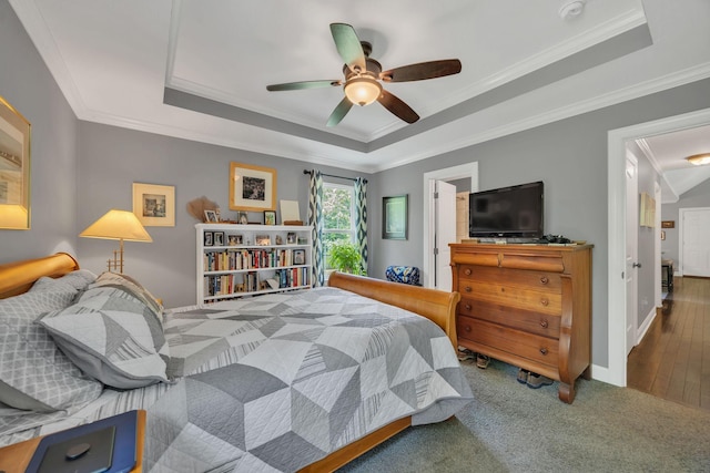 27 Lightning Bug Ln, Sewanee, TN 37375 - bedroom with a tray ceiling, ornamental molding, baseboards, and a ceiling fan