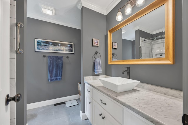 27 Lightning Bug Ln, Sewanee, TN 37375 - bathroom featuring vanity, baseboards, crown molding, and tile patterned flooring
