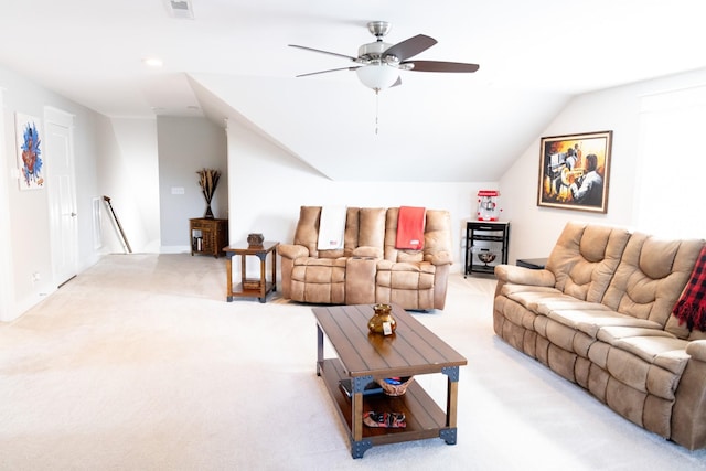 3303 Hampton Turner Dr, Murfreesboro, TN 37128 - living area featuring vaulted ceiling, a ceiling fan, light carpet, and recessed lighting