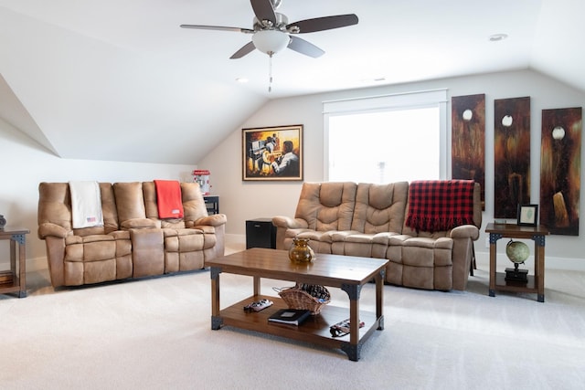 3303 Hampton Turner Dr, Murfreesboro, TN 37128 - living room featuring lofted ceiling, carpet flooring, ceiling fan, and baseboards