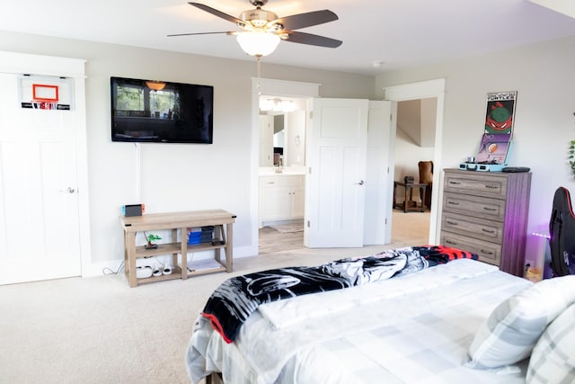 3303 Hampton Turner Dr, Murfreesboro, TN 37128 - bedroom with light carpet, a ceiling fan, and connected bathroom