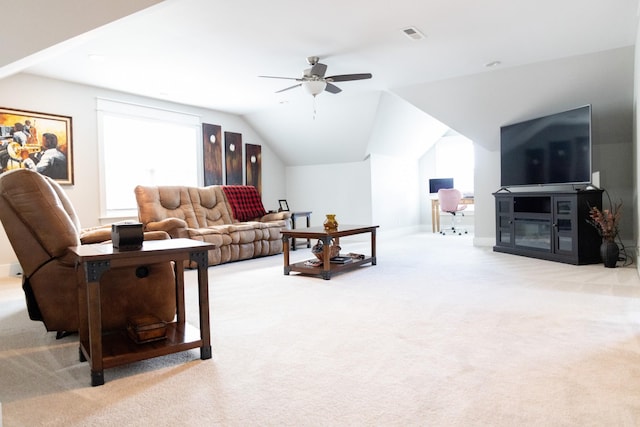 3303 Hampton Turner Dr, Murfreesboro, TN 37128 - living area featuring carpet flooring, healthy amount of natural light, ceiling fan, and vaulted ceiling