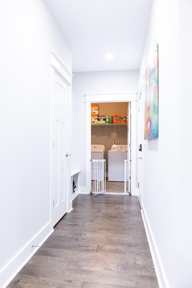 3303 Hampton Turner Dr, Murfreesboro, TN 37128 - hallway featuring independent washer and dryer, wood finished floors, and baseboards