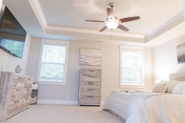 3303 Hampton Turner Dr, Murfreesboro, TN 37128 - bedroom featuring a tray ceiling, carpet flooring, ceiling fan, and baseboards