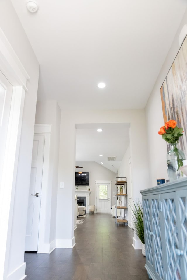 3303 Hampton Turner Dr, Murfreesboro, TN 37128 - hall with baseboards, vaulted ceiling, and recessed lighting