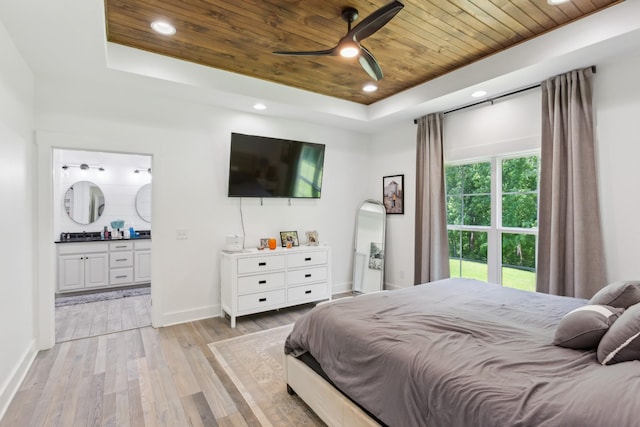 1930 Williams Rd, Lafayette, TN 37083 - bedroom featuring a raised ceiling, wooden ceiling, light wood-type flooring, baseboards, and recessed lighting