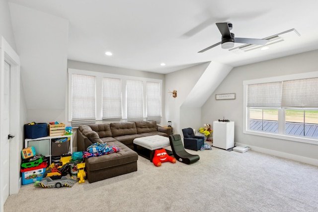 1930 Williams Rd, Lafayette, TN 37083 - living room featuring carpet flooring, healthy amount of natural light, a ceiling fan, and recessed lighting