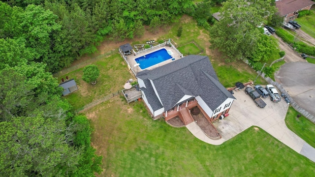 view from above of property with a pool