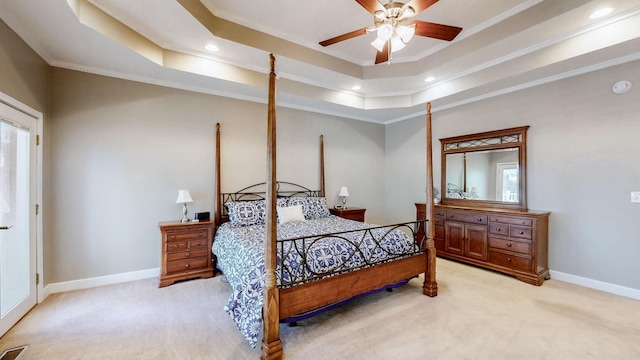 203 Ha Le Koa Ct, Smyrna, TN 37167 - bedroom featuring light colored carpet, ornamental molding, a raised ceiling, baseboards, and recessed lighting