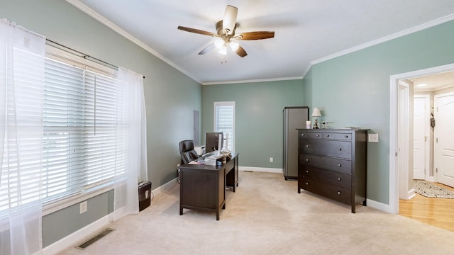 203 Ha Le Koa Ct, Smyrna, TN 37167 - carpeted office space with ceiling fan, ornamental molding, and baseboards