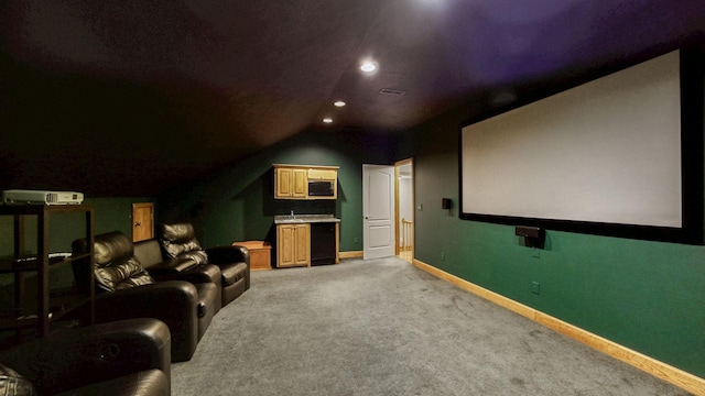 203 Ha Le Koa Ct, Smyrna, TN 37167 - cinema with baseboards, light carpet, recessed lighting, and vaulted ceiling
