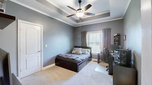 203 Ha Le Koa Ct, Smyrna, TN 37167 - carpeted bedroom featuring a raised ceiling, an office area, baseboards, crown molding, and ceiling fan