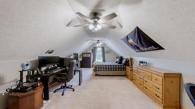 203 Ha Le Koa Ct, Smyrna, TN 37167 - bedroom featuring lofted ceiling, a desk, light colored carpet, a textured ceiling, and a ceiling fan