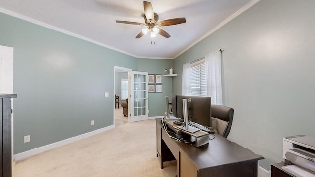 203 Ha Le Koa Ct, Smyrna, TN 37167 - office space featuring a ceiling fan, ornamental molding, light colored carpet, and baseboards