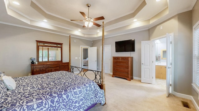 203 Ha Le Koa Ct, Smyrna, TN 37167 - bedroom with a tray ceiling, light carpet, crown molding, baseboards, and recessed lighting
