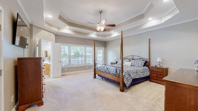 203 Ha Le Koa Ct, Smyrna, TN 37167 - bedroom with a raised ceiling, light colored carpet, ornamental molding, baseboards, and recessed lighting