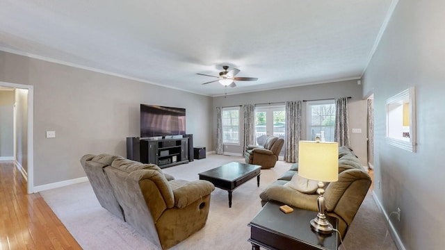 203 Ha Le Koa Ct, Smyrna, TN 37167 - living area featuring baseboards, a ceiling fan, crown molding, and light wood-style floors