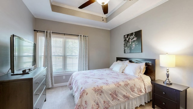 203 Ha Le Koa Ct, Smyrna, TN 37167 - bedroom featuring crown molding, a raised ceiling, light carpet, a ceiling fan, and baseboards