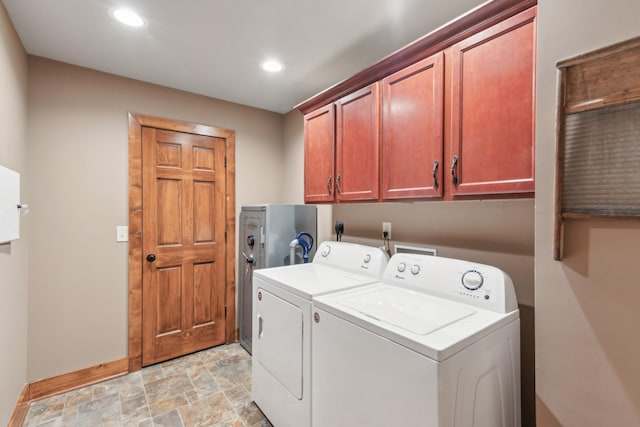 4455 Tarsus Rd, Palmyra, TN 37142 - laundry room featuring washing machine and clothes dryer, cabinet space, stone finish floors, baseboards, and recessed lighting