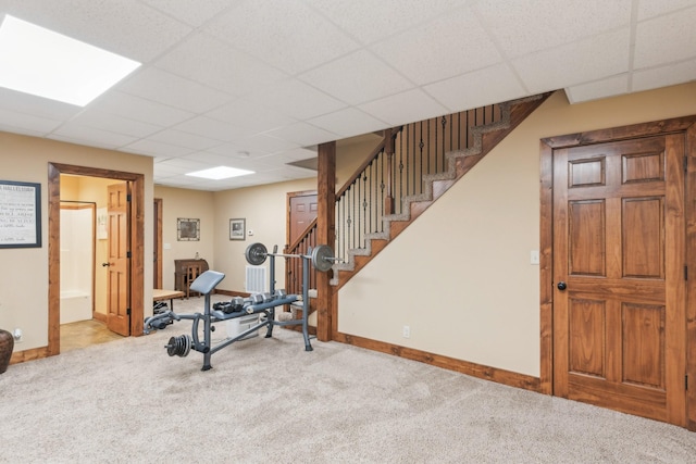 4455 Tarsus Rd, Palmyra, TN 37142 - exercise area with carpet floors, a drop ceiling, and baseboards