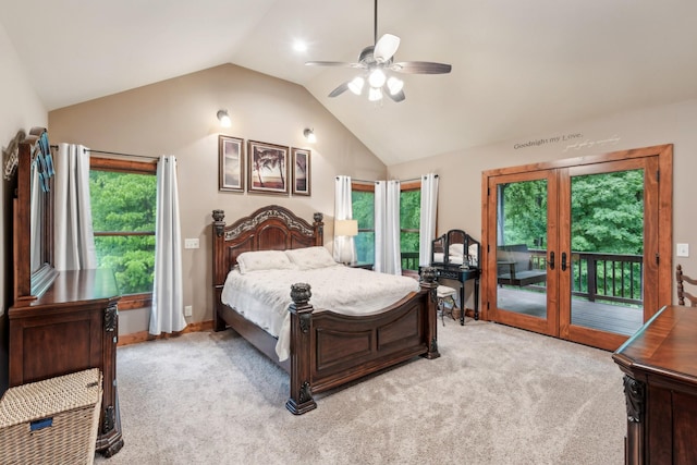 4455 Tarsus Rd, Palmyra, TN 37142 - bedroom with access to exterior, vaulted ceiling, light colored carpet, and multiple windows