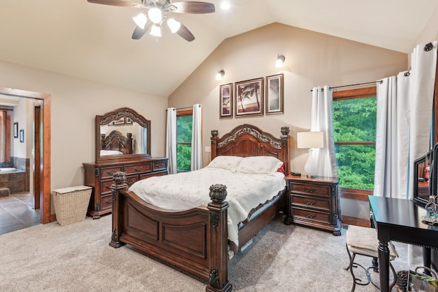 4455 Tarsus Rd, Palmyra, TN 37142 - carpeted bedroom with vaulted ceiling and a ceiling fan