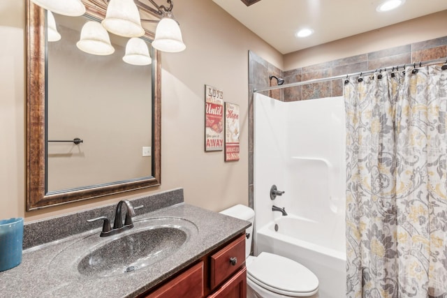4455 Tarsus Rd, Palmyra, TN 37142 - bathroom with shower / bath combo with shower curtain, vanity, toilet, and recessed lighting