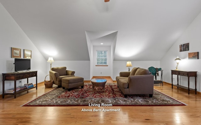 2385 Clear Brooks Dr, Signal Mountain, TN 37377 - living room with lofted ceiling, hardwood / wood-style floors, and baseboards