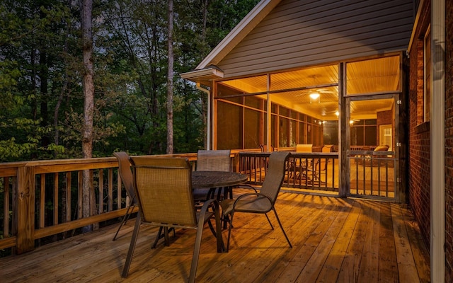 2385 Clear Brooks Dr, Signal Mountain, TN 37377 - wooden deck with a sunroom and outdoor dining area