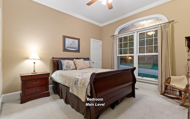 2385 Clear Brooks Dr, Signal Mountain, TN 37377 - bedroom featuring light carpet, crown molding, and ceiling fan