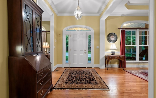 2385 Clear Brooks Dr, Signal Mountain, TN 37377 - entrance foyer with wood finished floors, ornamental molding, and baseboards